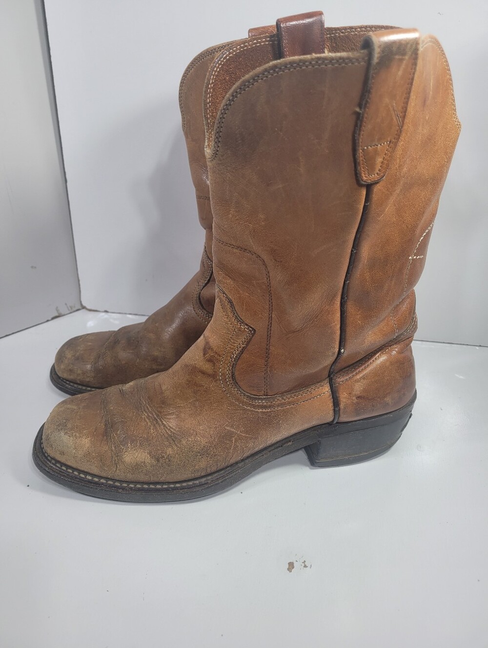 Vintage Brown Leather Western Cowboy Boots Mens 9.5 Bearfoot Sole USA Work